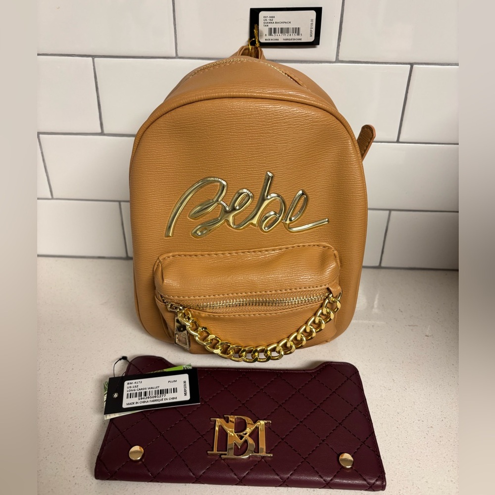 Bebe backpack & Badgley Mischa wallet.